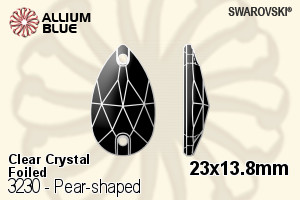 施華洛世奇 梨形 手縫石 (3230) 23x13.8mm - 透明白色 白金水銀底