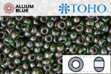 TOHO Round Seed Beads (RR3-250) 3/0 Round Extra Large - Inside-Color Peridot/Fuchsia-Lined