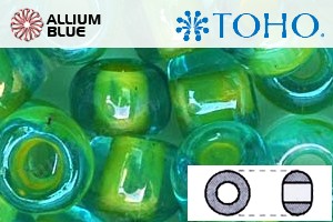 TOHO Round Seed Beads (RR3-307) 3/0 Round Extra Large - Inside-Color Aqua/Opaque Yellow-Lined