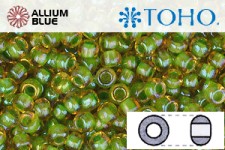 TOHO Round Seed Beads (RR3-393) 3/0 Round Extra Large - Inside-Color Topaz/Opaque Green-Lined