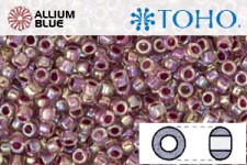 TOHO Round Seed Beads (RR8-771) 8/0 Round Medium - Inside-Color Rainbow Crystal/Strawberry-Lined