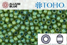 TOHO ラウンド Seed ビーズ (RR11-947F) 11/0 ラウンド - Frosted Aqua Lined Green Luster
