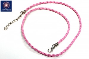 Braided Leatherette Chain, 3mm Diameter Necklace, Braided PU Leather, Light Pink, 18inch