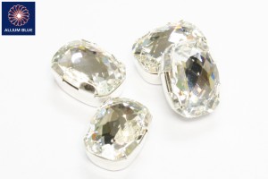 Swarovski Classical Baguette Single Stone Settings (11504) Silver Plated, 00C, With Stones in 14x10mm - Clear Crystal