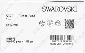 SWAROVSKI 5328 3MM CITRINE factory pack