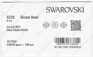 SWAROVSKI 5328 8MM CRYSTAL SILVSHADE factory pack