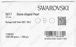 SWAROVSKI 5817 10MM CRYSTAL VINTAGE GOLD PEARL factory pack