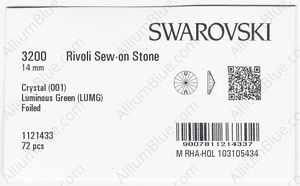 SWAROVSKI 3200 14MM CRYSTAL LUMINGREEN F factory pack