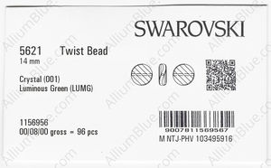 SWAROVSKI 5621 14MM CRYSTAL LUMINGREEN factory pack