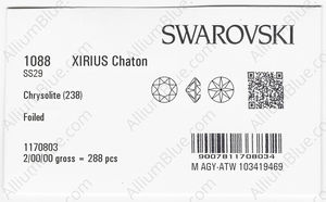 SWAROVSKI 1088 SS 29 CHRYSOLITE F factory pack