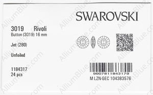 SWAROVSKI 3019 16MM JET factory pack