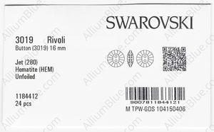 SWAROVSKI 3019 16MM JET HEMAT factory pack