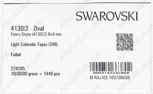 SWAROVSKI 4130/2 6X4MM LIGHT COLORADO TOPAZ GG factory pack