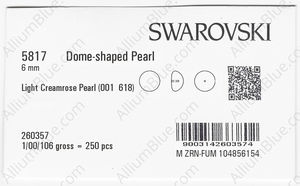 SWAROVSKI 5817 6MM CRYSTAL CREAMROSE LT. PEARL factory pack