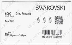 SWAROVSKI 6000 11X5.5MM ROSE factory pack
