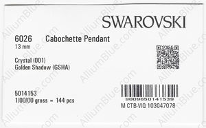 SWAROVSKI 6026 13MM CRYSTAL GOL.SHADOW factory pack