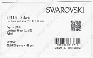 SWAROVSKI 2611/G 14MM CRYSTAL LUMINGREEN F factory pack