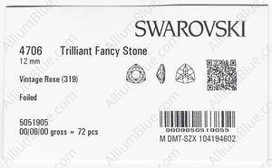 SWAROVSKI 4706 12MM VINTAGE ROSE F factory pack