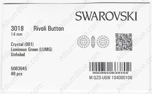 SWAROVSKI 3018 14MM CRYSTAL LUMINGREEN factory pack