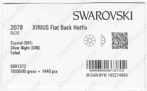 SWAROVSKI 2078 SS 20 CRYSTAL SILVNIGHT A HF factory pack