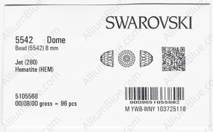 SWAROVSKI 5542 8MM JET HEMAT factory pack