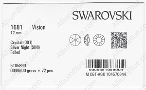 SWAROVSKI 1681 12MM CRYSTAL SILVNIGHT F factory pack