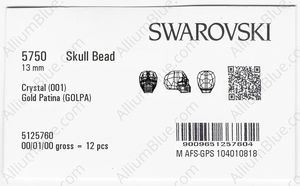 SWAROVSKI 5750 13MM CRYSTAL GOLD-PAT factory pack