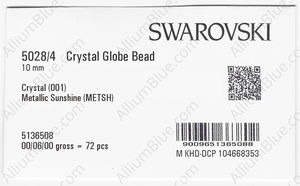 SWAROVSKI 5028/4 10MM CRYSTAL METSUNSH factory pack