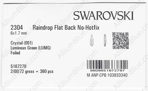 SWAROVSKI 2304 6X1.7MM CRYSTAL LUMINGREEN F factory pack