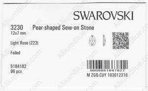 SWAROVSKI 3230 12X7MM LIGHT ROSE F factory pack
