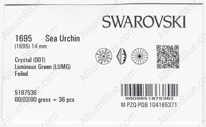 SWAROVSKI 1695 14MM CRYSTAL LUMINGREEN F factory pack