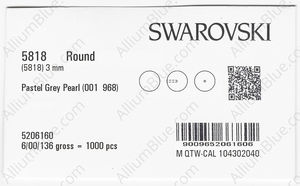 SWAROVSKI 5818 3MM CRYSTAL PASTEL GREY PEARL factory pack