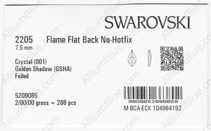 SWAROVSKI 2205 7.5MM CRYSTAL GOL.SHADOW F factory pack