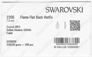 SWAROVSKI 2205 7.5MM CRYSTAL GOL.SHADOW M HF factory pack