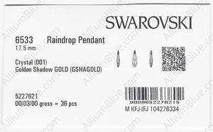 SWAROVSKI 6533 17.5MM CRYSTAL GOL.SHADOW GOLD factory pack