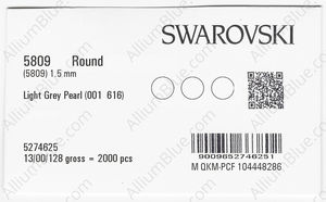 SWAROVSKI 5809 1.5MM CRYSTAL LIGHT GREY PEARL factory pack