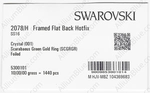 SWAROVSKI 2078/H SS 16 CRYSTAL SCARABGRE A HF GR factory pack