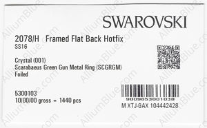 SWAROVSKI 2078/H SS 16 CRYSTAL SCARABGRE A HF GM factory pack