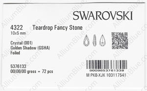 SWAROVSKI 4322 10X5MM CRYSTAL GOL.SHADOW F factory pack