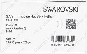 SWAROVSKI 2772 6.5X2.1MM CRYSTAL AB M HF factory pack