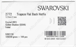 SWAROVSKI 2772 12.9X4.2MM CRYSTAL GOL.SHADOW M HF factory pack