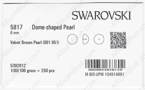 SWAROVSKI 5817 6MM CRYSTAL VELVET BROWN PEARL factory pack