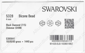 SWAROVSKI 5328 4MM BLACK DIAMOND SHIMMER factory pack