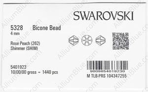 SWAROVSKI 5328 4MM ROSE PEACH SHIMMER factory pack