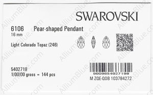 SWAROVSKI 6106 16MM LIGHT COLORADO TOPAZ factory pack