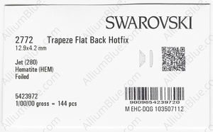 SWAROVSKI 2772 12.9X4.2MM JET HEMAT M HF factory pack