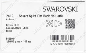 SWAROVSKI 2419 4X4MM CRYSTAL GOL.SHADOW F factory pack