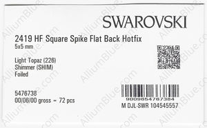SWAROVSKI 2419 5X5MM LIGHT TOPAZ SHIMMER M HF factory pack