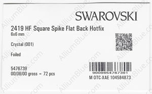 SWAROVSKI 2419 6X6MM CRYSTAL M HF factory pack