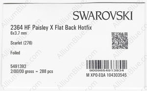 SWAROVSKI 2364 6X3.7MM SCARLET M HF factory pack